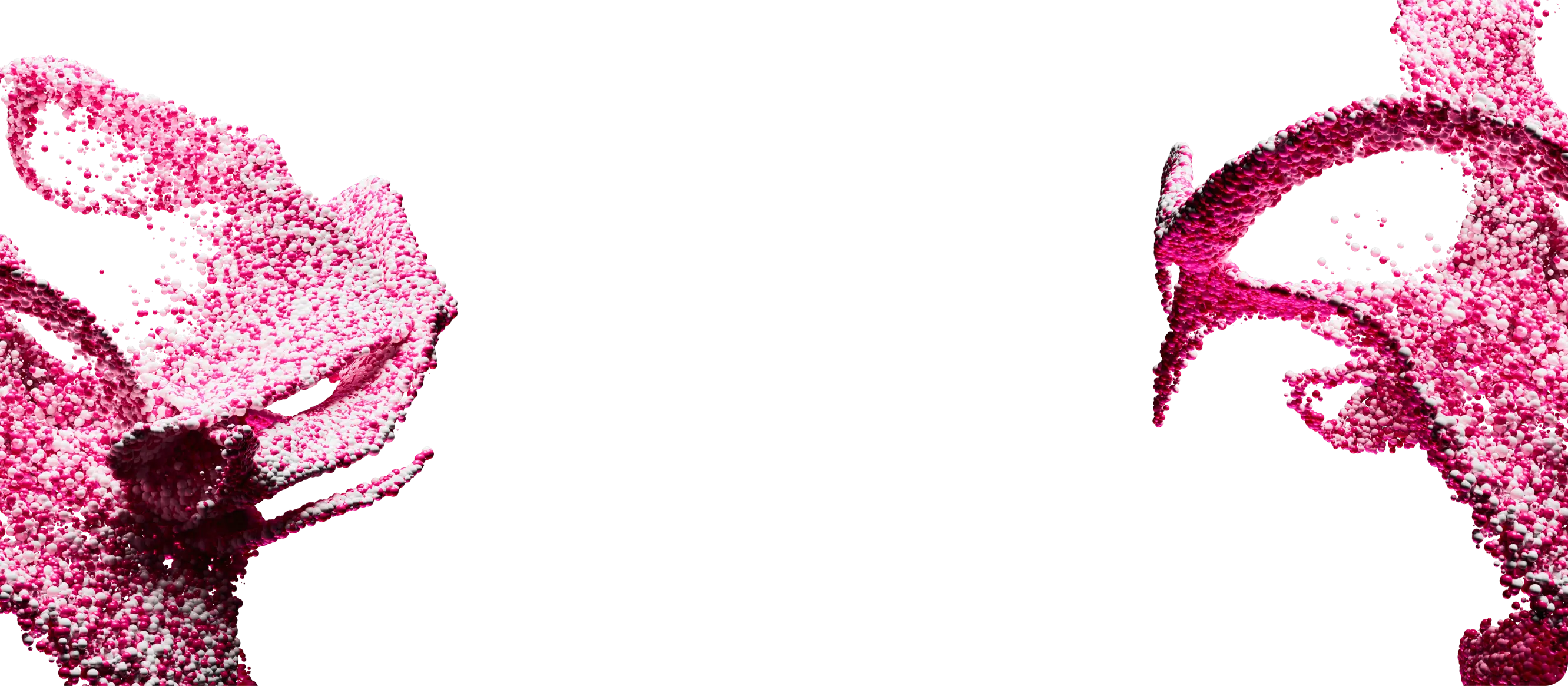Image of abstract shape made from white and pink balls.